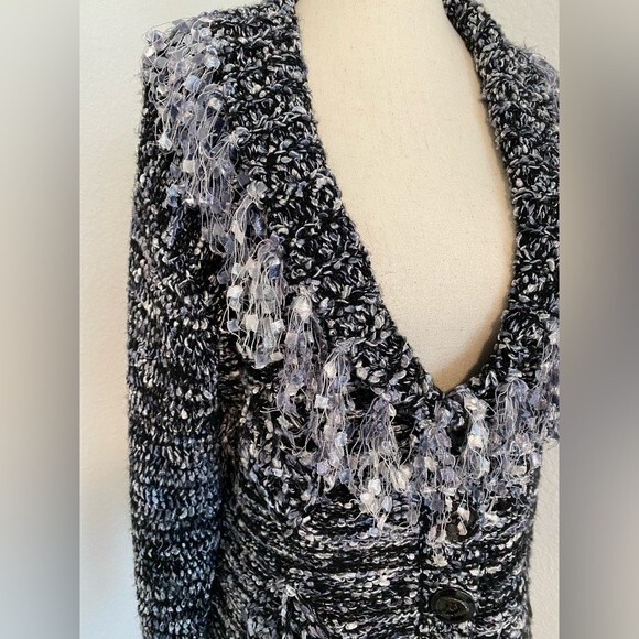 Jeune Jeunessee wool blend designer silver black sweater fringe ribbon detail S - Picture 3 of 10